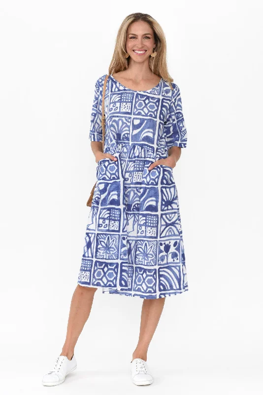 Mackie Blue Mosaic Cotton Pocket Dress