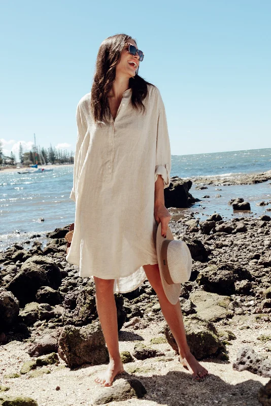 Mischa Beige Linen Shirt Dress