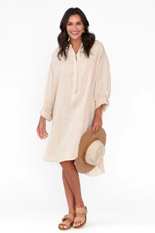 Mischa Beige Linen Shirt Dress