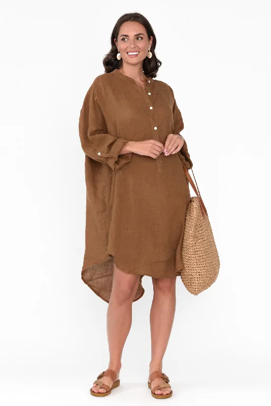 Mischa Mocha Linen Shirt Dress