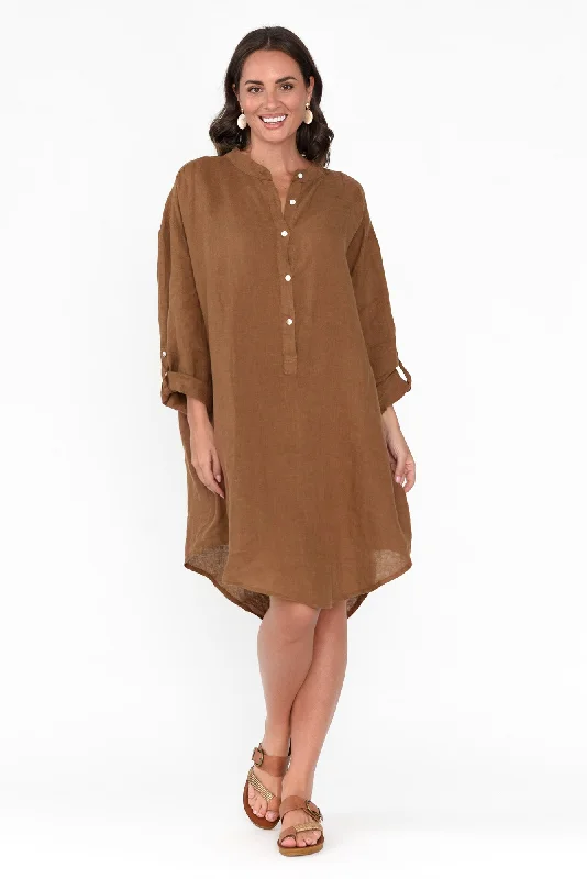 Mischa Mocha Linen Shirt Dress