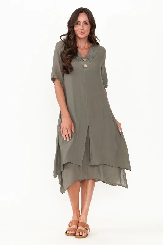 Nala Khaki Layers Dress