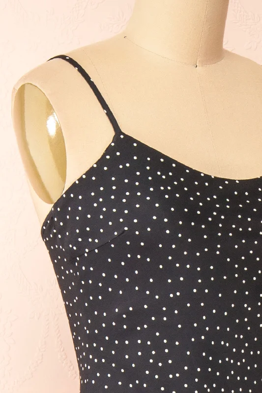 Rebby Polka Dot Black | Silky Fitted Midi Dress