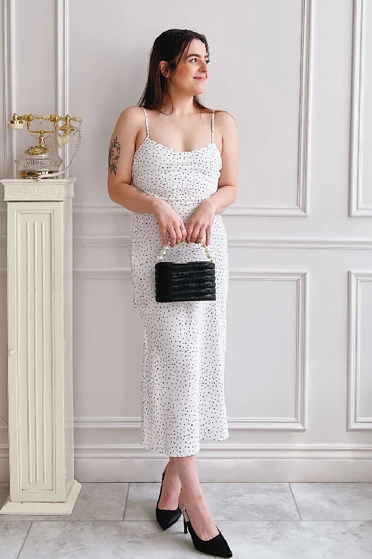 Rebby Polka Dot White | Silky Fitted Midi Dress