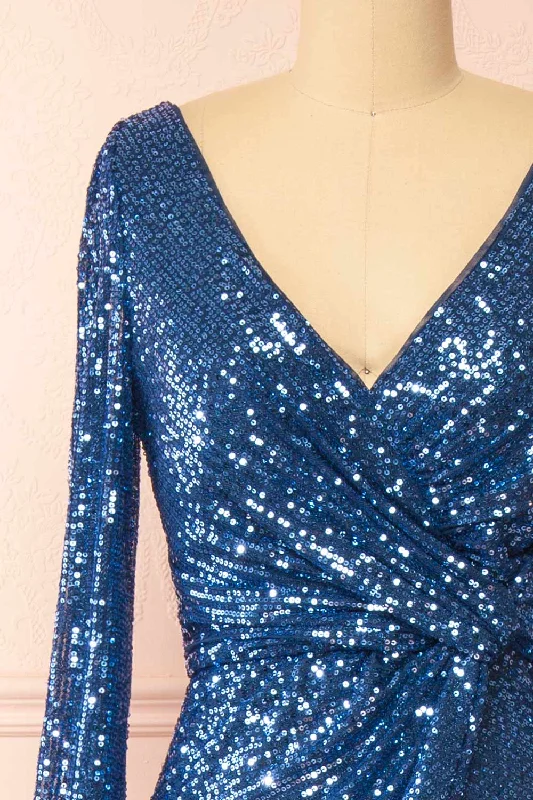 Roxy Blue | Sequins Long-Sleeved Maxi Dress