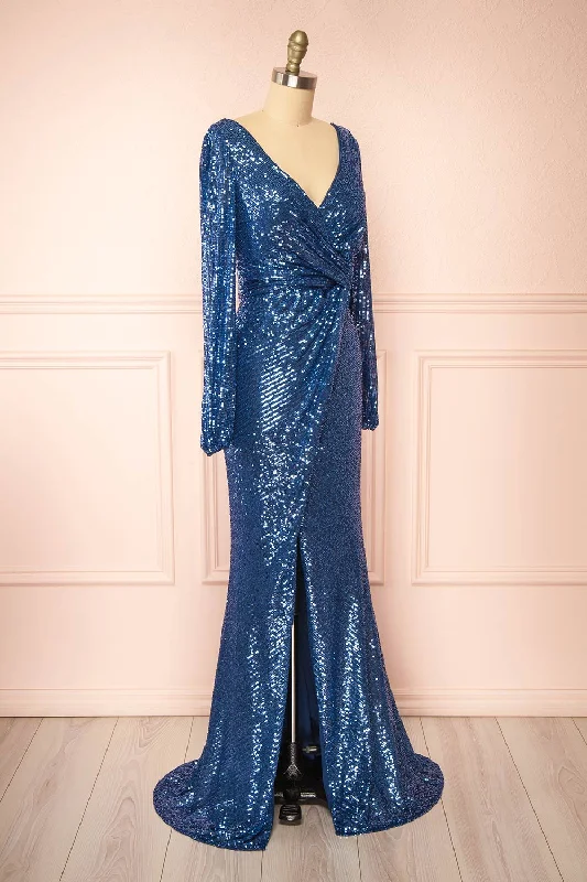 Roxy Blue | Sequins Long-Sleeved Maxi Dress