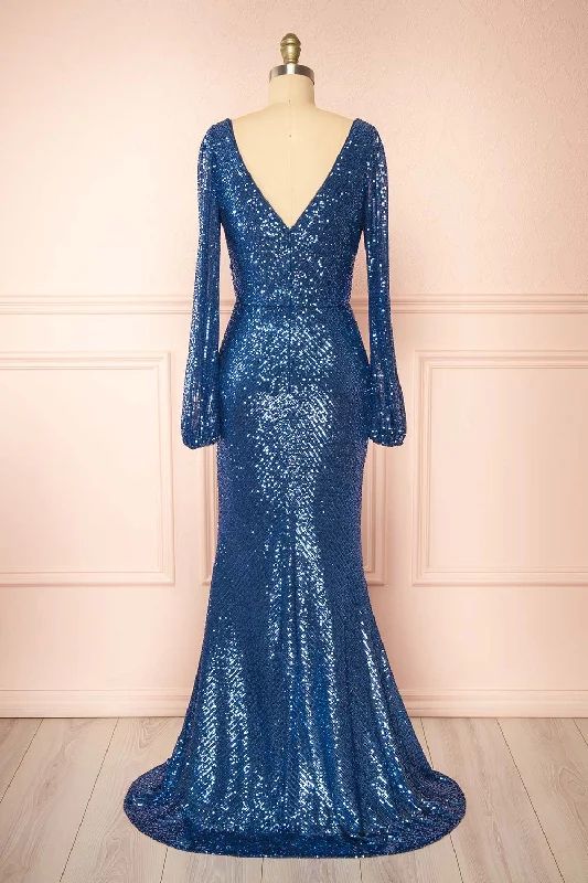 Roxy Blue | Sequins Long-Sleeved Maxi Dress