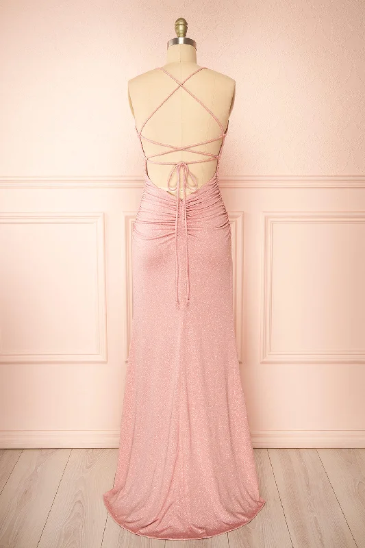 Samira Pink | Sparkly Mermaid Maxi Dress w/ Slit