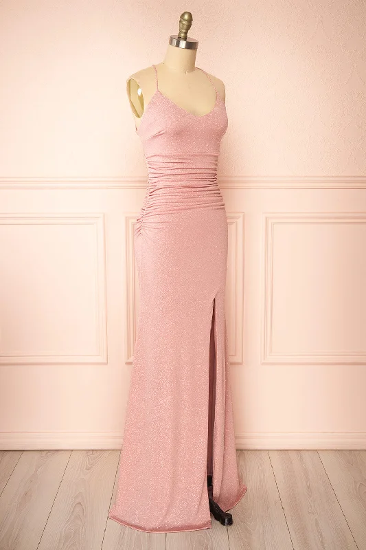 Samira Pink | Sparkly Mermaid Maxi Dress w/ Slit