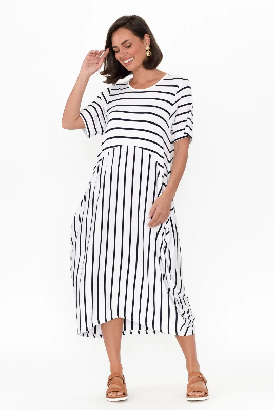 Samiya White Stripe Bamboo Dress