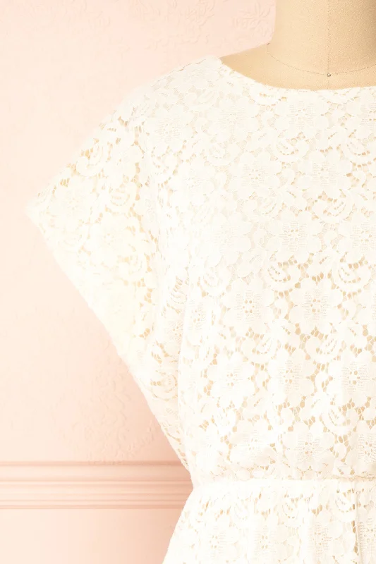 Skileta | Lace Short Ivory Dress w/ Batwing Sleeve