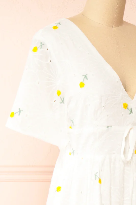 Stephany | White Embroidered Floral Dress