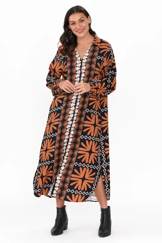 Sylvan Brown Geo Shirt Dress