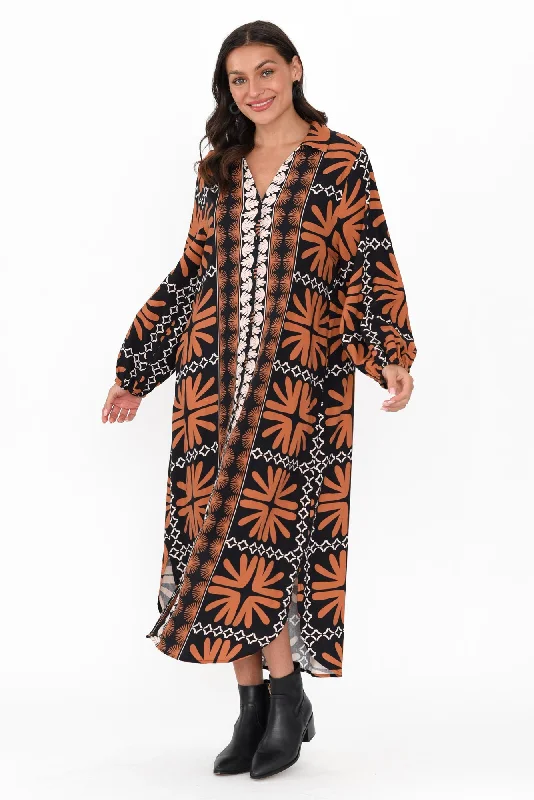 Sylvan Brown Geo Shirt Dress