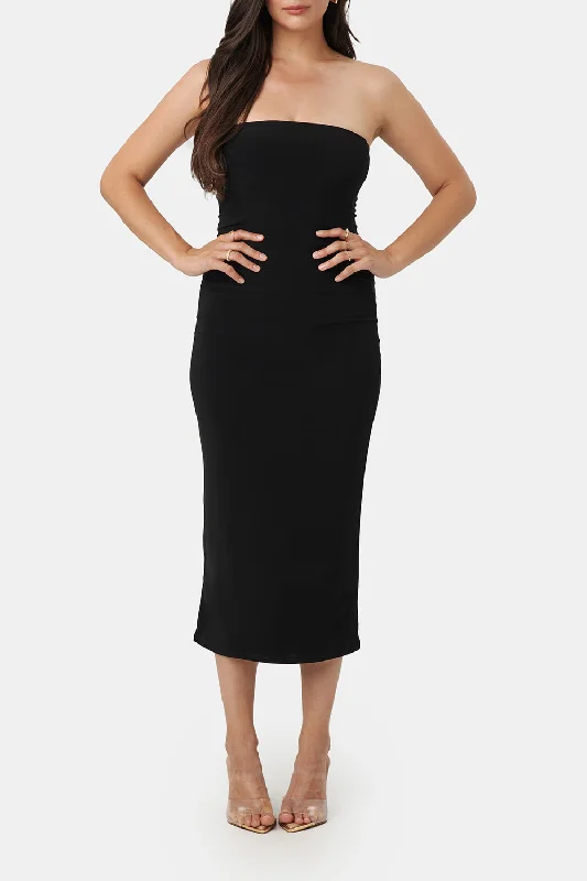 Victorya Black | Strapless Fitted Midi Dress