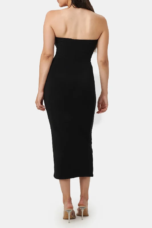 Victorya Black | Strapless Fitted Midi Dress