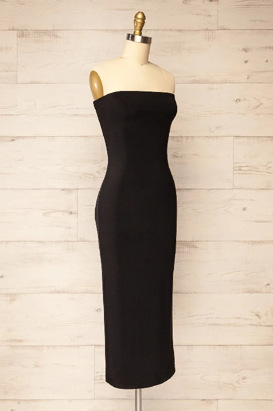 Victorya Black | Strapless Fitted Midi Dress