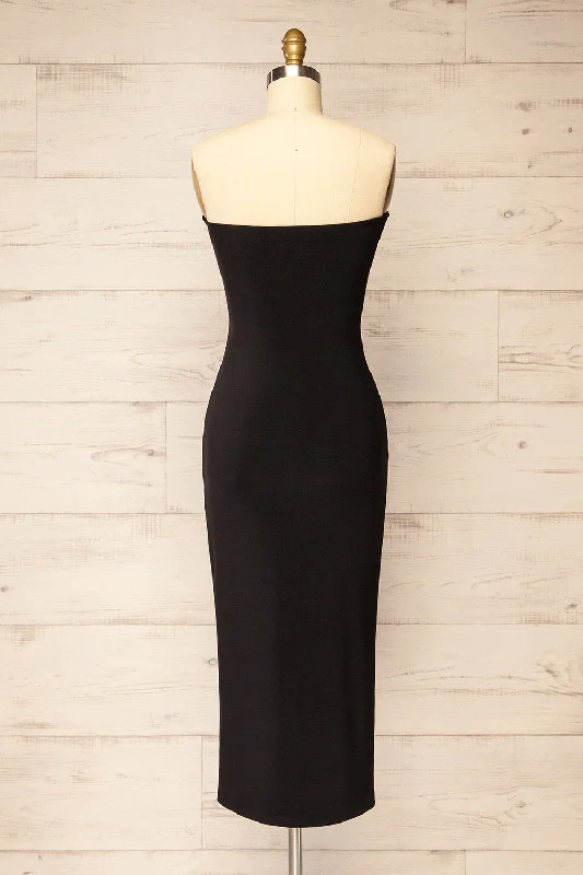 Victorya Black | Strapless Fitted Midi Dress