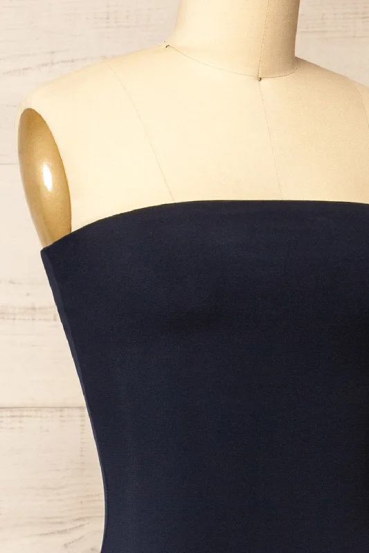 Victorya Navy | Strapless Fitted Midi Dress