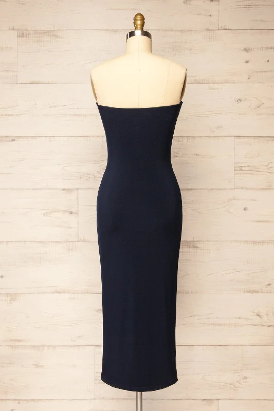 Victorya Navy | Strapless Fitted Midi Dress