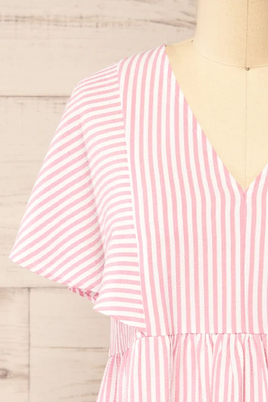 Vika Pink | Striped Short Dress w/ Short Sleeves