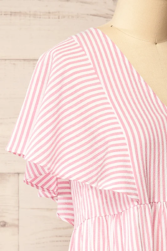 Vika Pink | Striped Short Dress w/ Short Sleeves