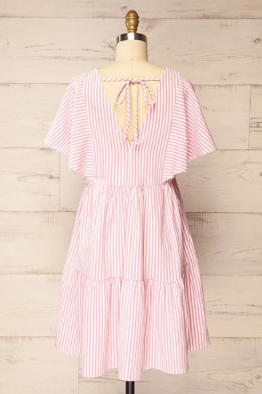 Vika Pink | Striped Short Dress w/ Short Sleeves