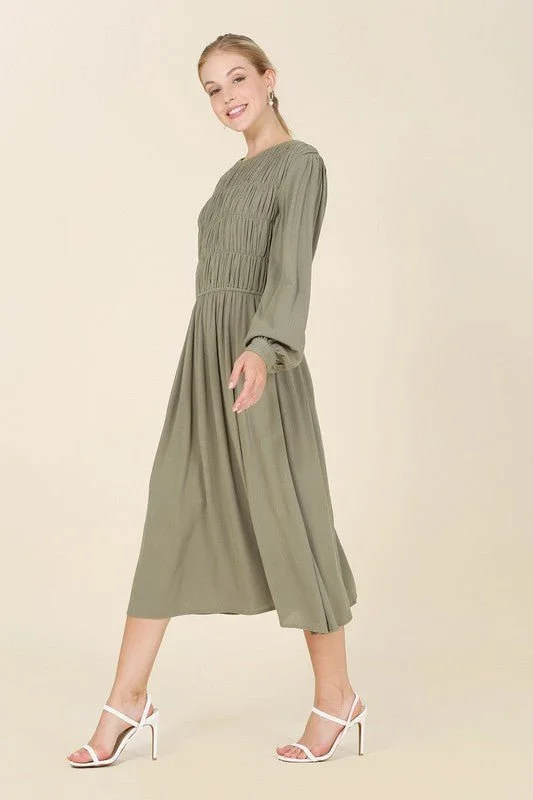 Long Sleeve Smocked Midi Dress