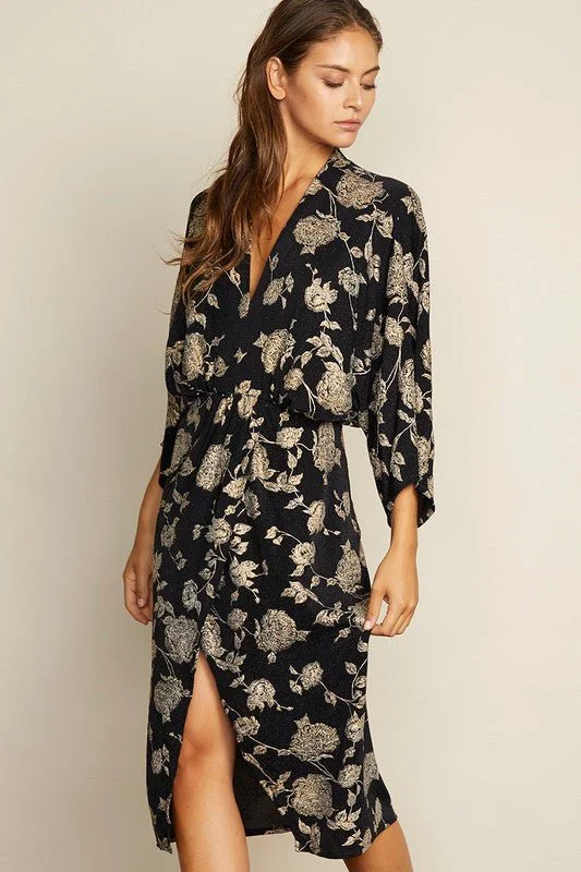 Floral Plunging Midi Dress