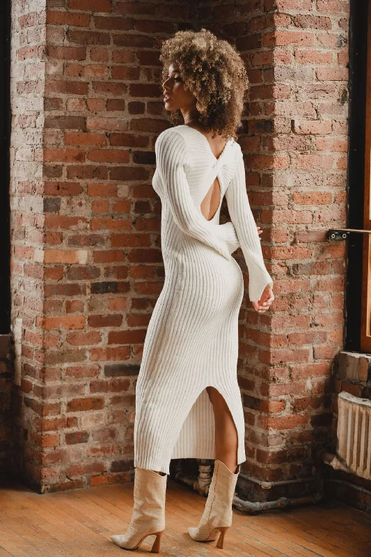 Gwyneth White Sweater Midi Dress