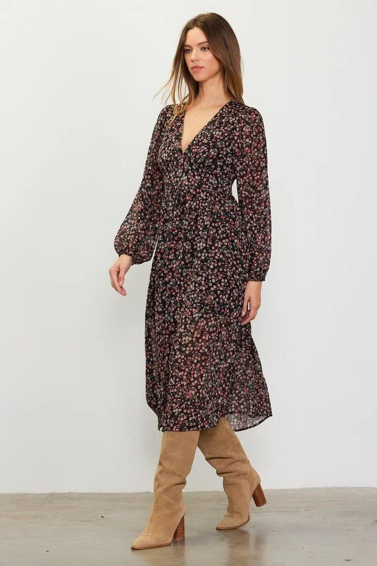 Long Sleeve Floral Print Midi Dress - FINAL SALE