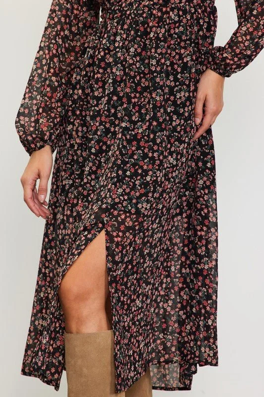 Long Sleeve Floral Print Midi Dress - FINAL SALE