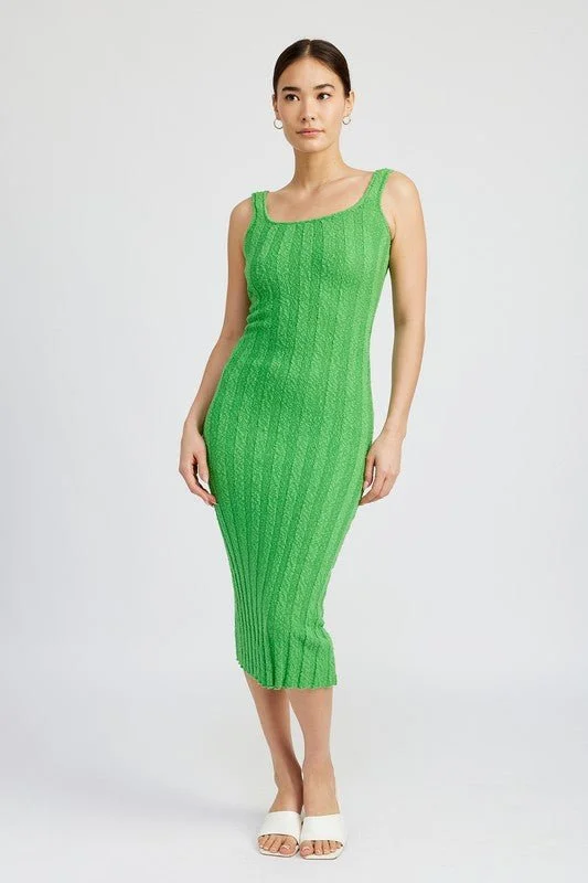 Ribbed Scoop Neck Midi Dress