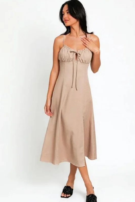 Front Tie Linen Midi Dress