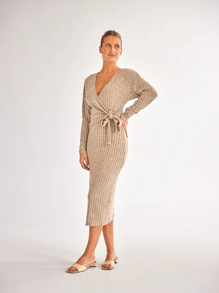 V-neck Long Sleeve Knit Dress