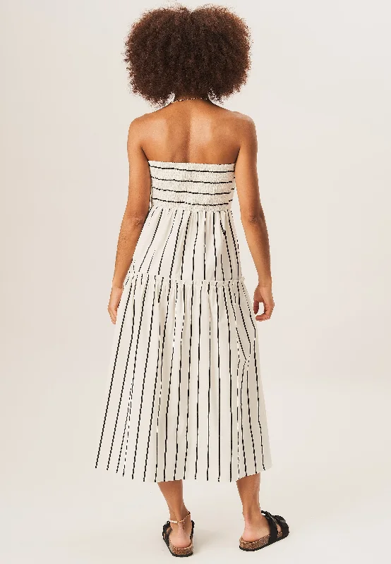 White Cotton Stripe Bandeau Skater Midi Dress